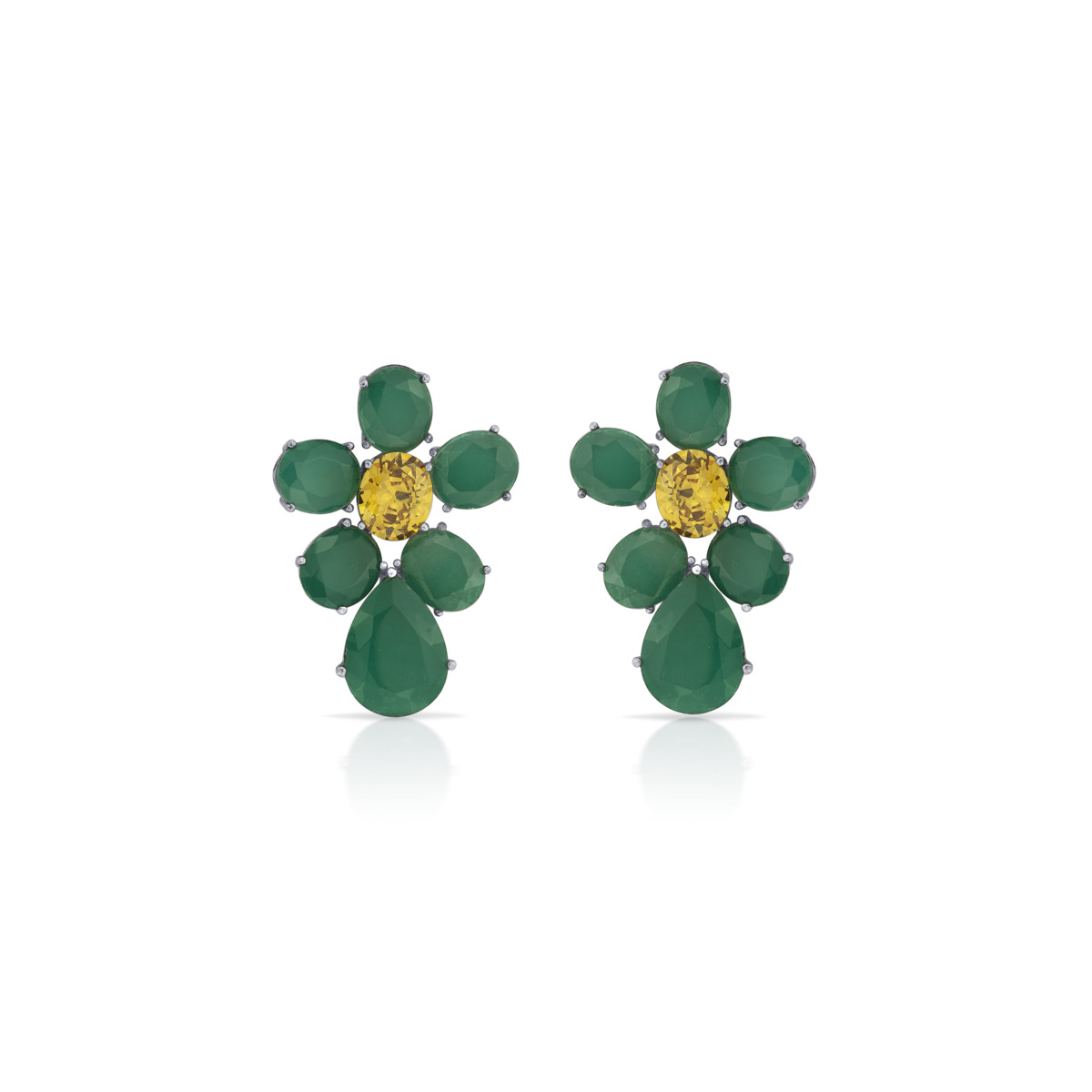 Rockkvan Floral Oak Quartz Silver Earrings