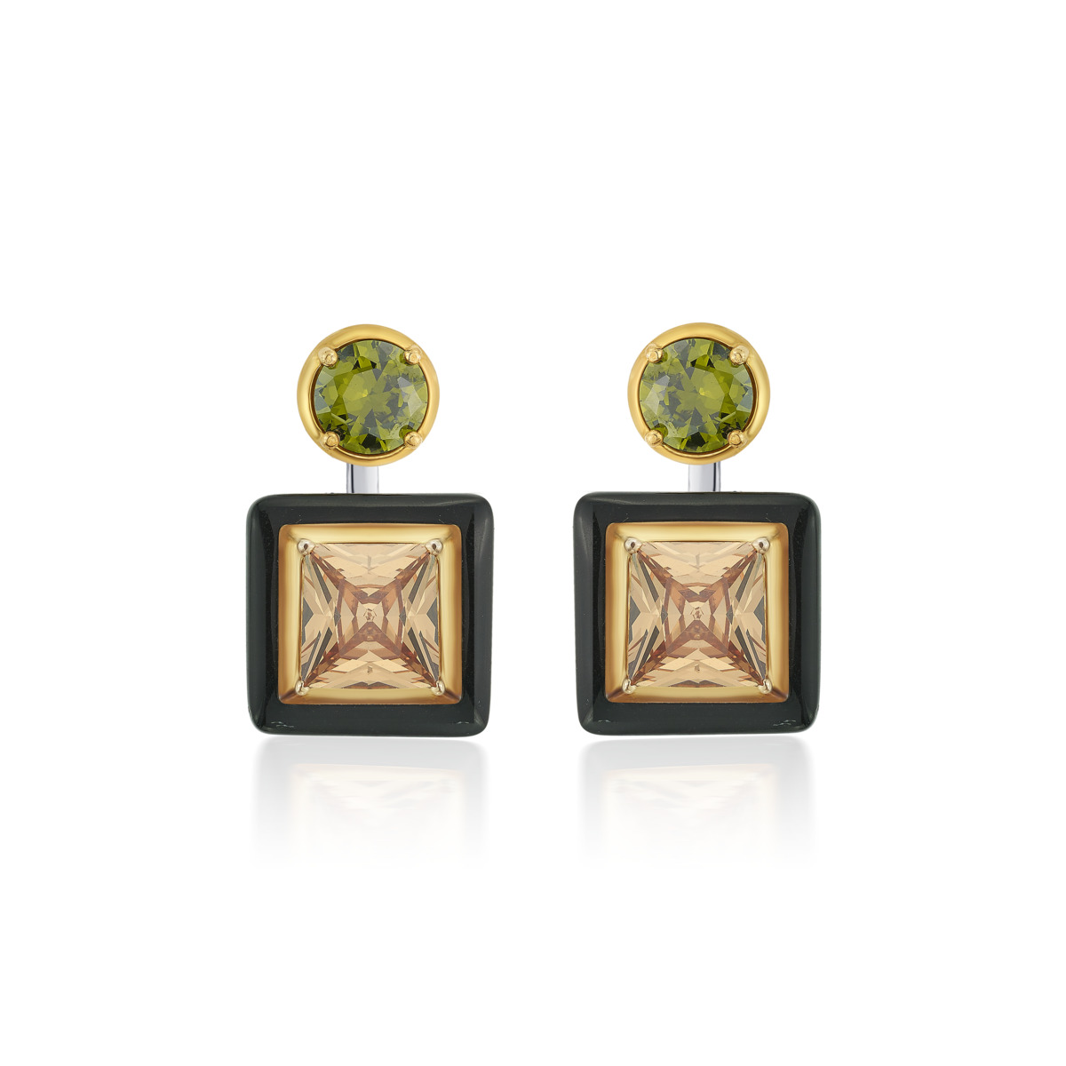 Sargamix 2 Pcs. Detachable Square Onyx Silver Earrings