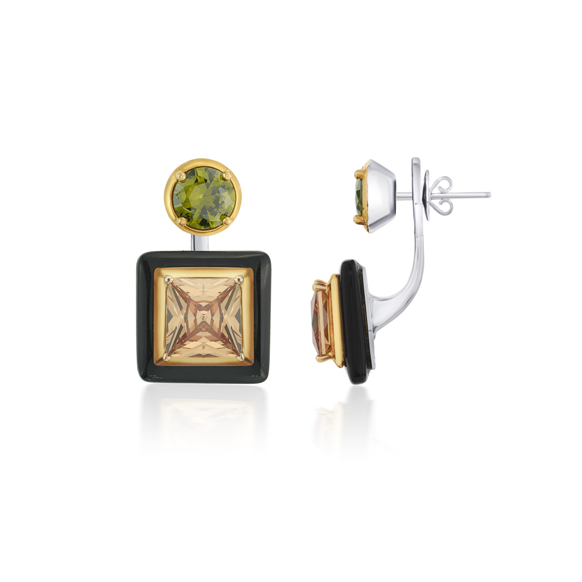 Sargamix 2 Pcs. Detachable Square Onyx Silver Earrings - Image 3