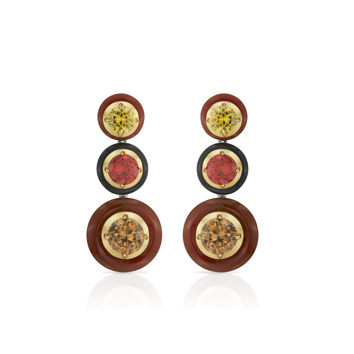 Sargamix Triple Drums Red Onyx Silver Earrings