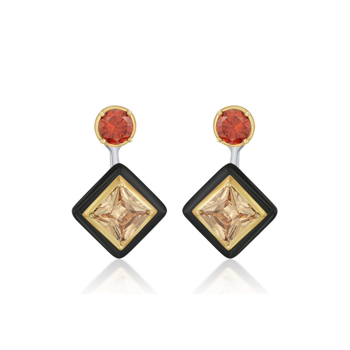 Sargamix 2 Pcs. Swag Square Onyx Silver Earrings