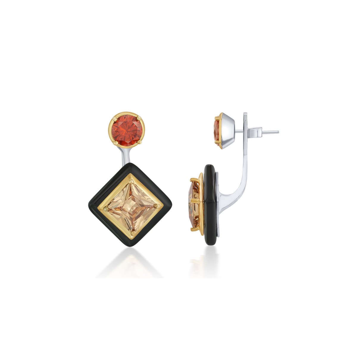 Sargamix 2 Pcs. Swag Square Onyx Silver Earrings - Image 3