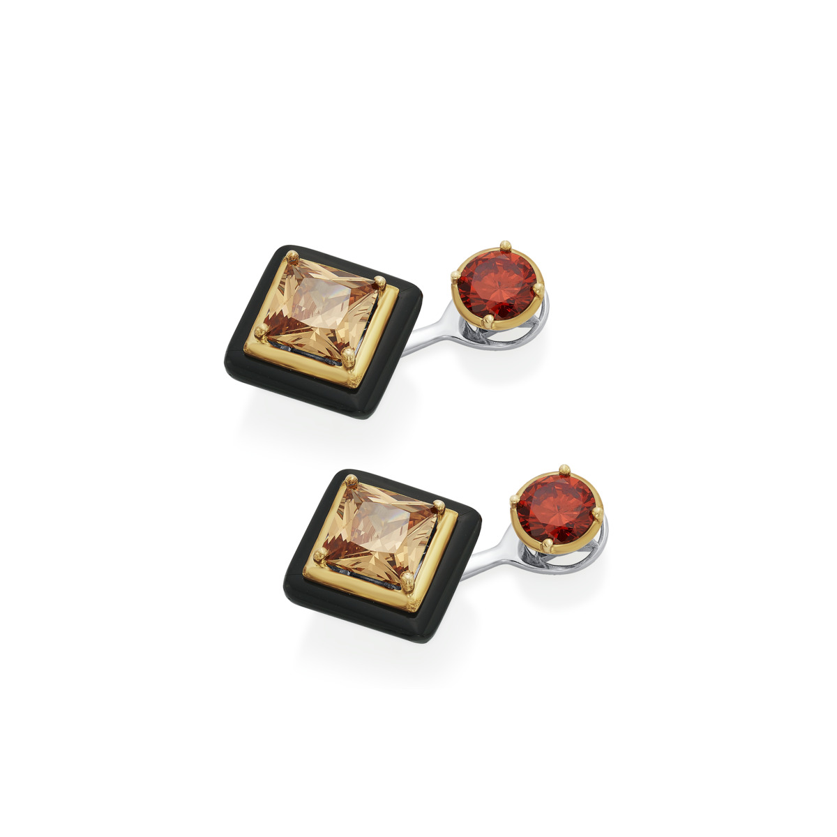 Sargamix 2 Pcs. Swag Square Onyx Silver Earrings - Image 2