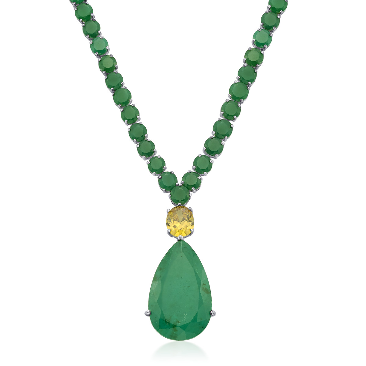 Rockkvan Asoka Emerald Silver Pear Necklace - Image 3