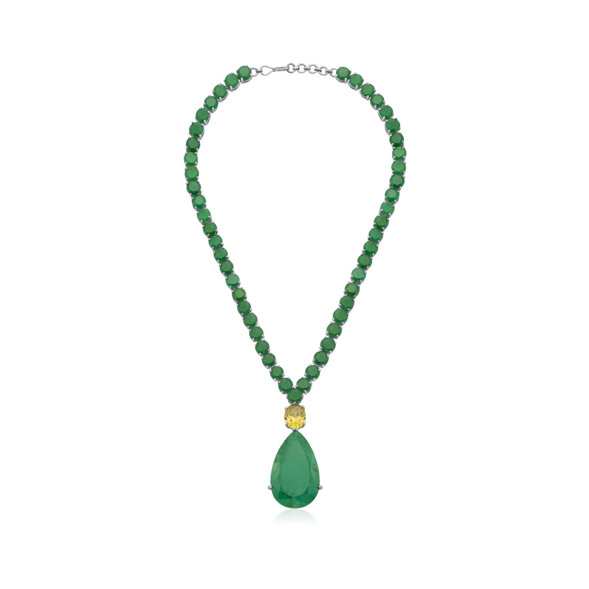 Rockkvan Asoka Emerald Silver Pear Necklace