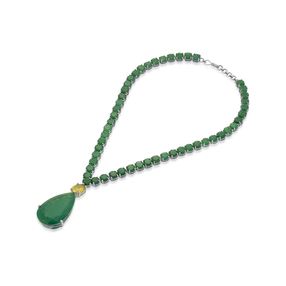Rockkvan Asoka Emerald Silver Pear Necklace - Image 2