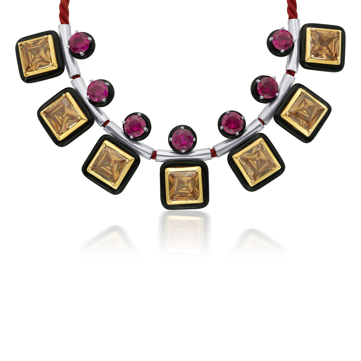 Sargamix Square Onyx Symphony Silver Necklace - Image 3