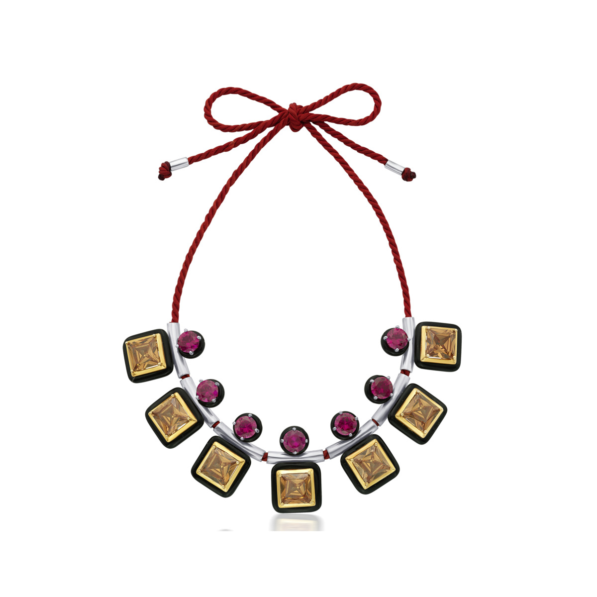 Sargamix Square Onyx Symphony Silver Necklace