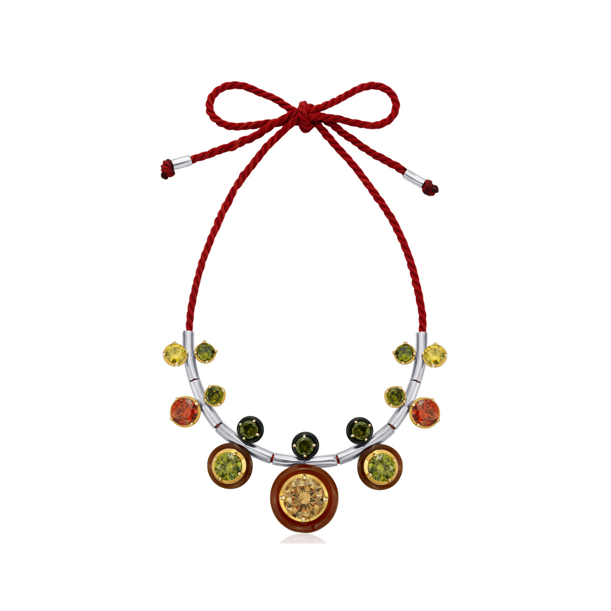 Sargamix Round Symphony Red Onyx Silver Necklace