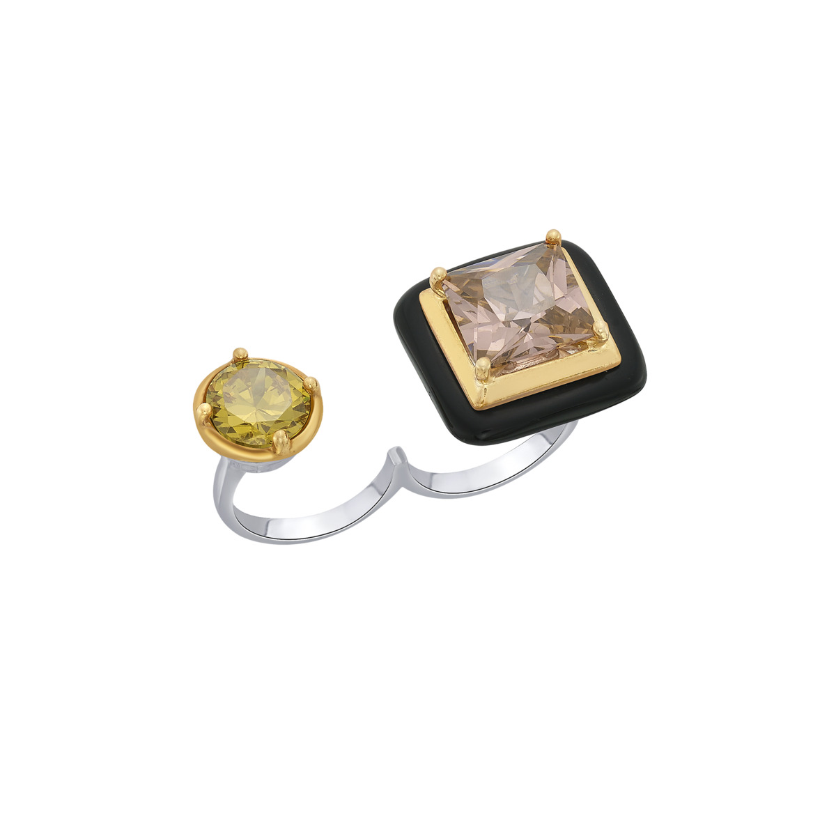 Sargamix Square Onyx Multifinger Silver Ring - Image 2
