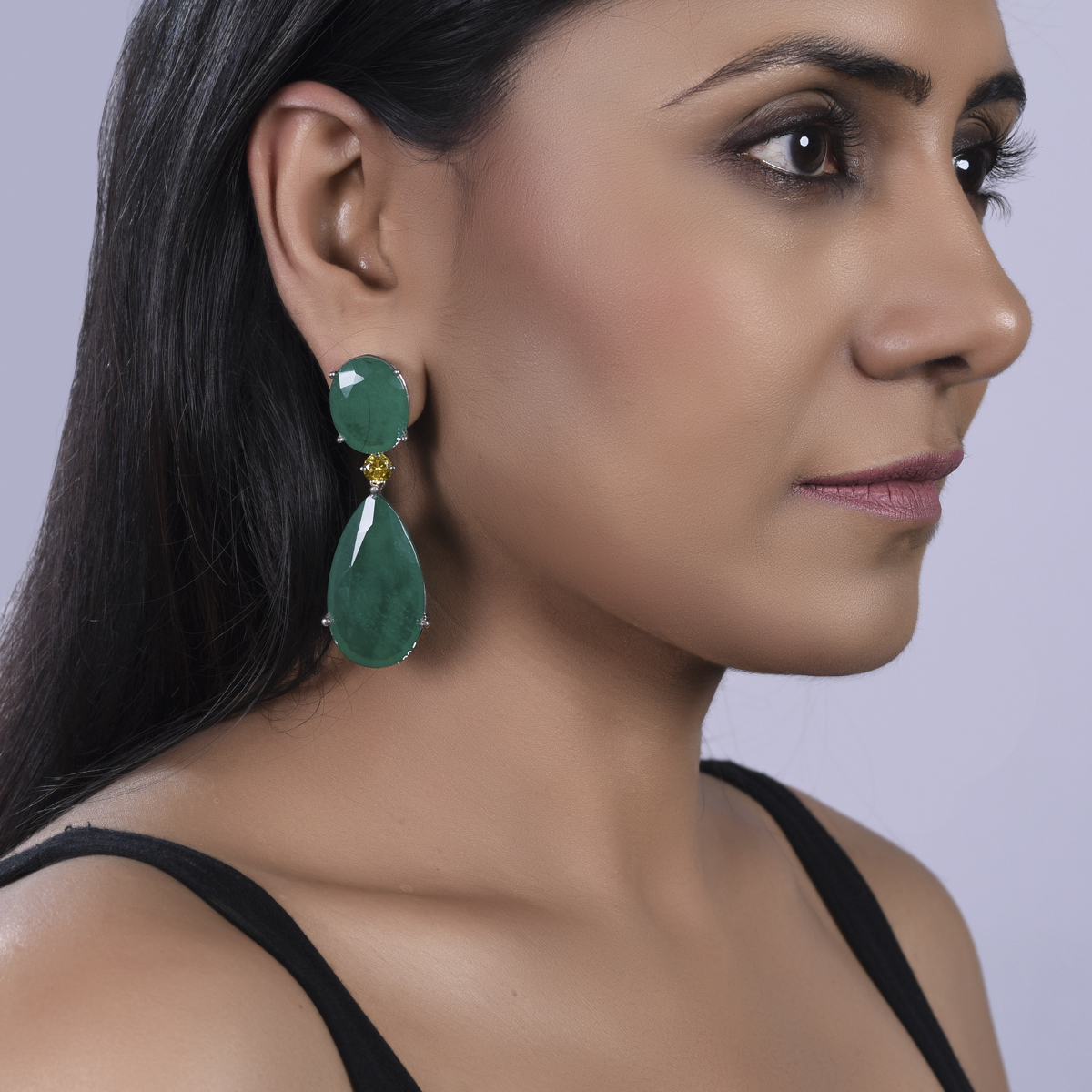 Rockkvan Asoka Emerald Quartz Silver Earring - Image 3