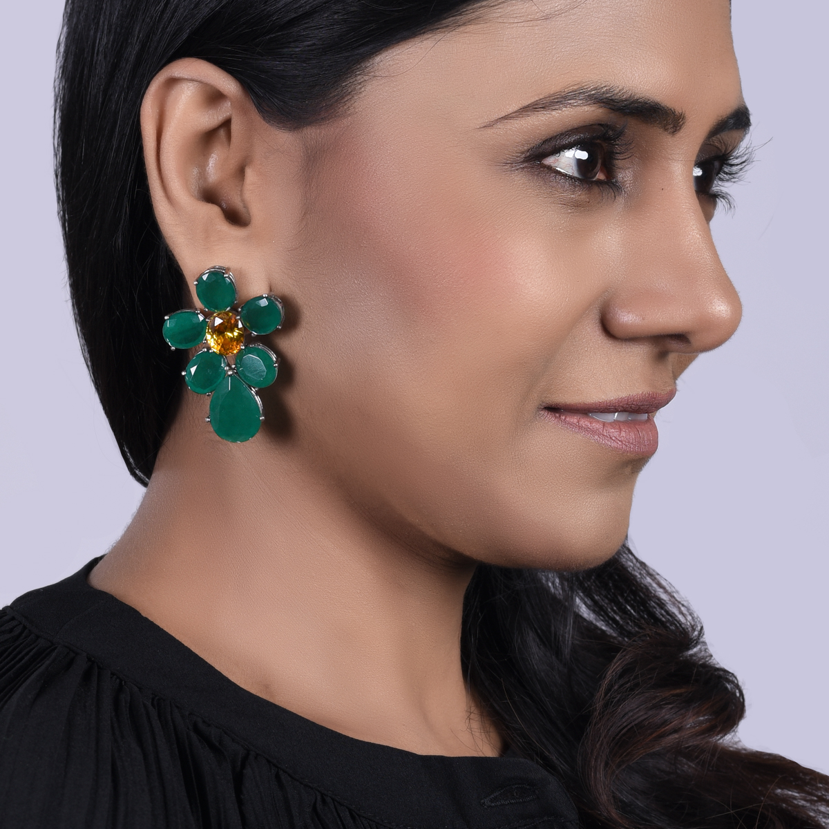 Rockkvan Floral Oak Quartz Silver Earrings - Image 3