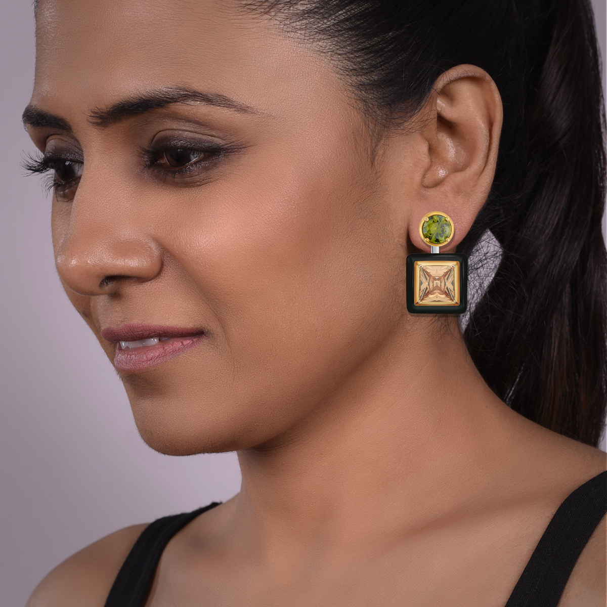 Sargamix 2 Pcs. Detachable Square Onyx Silver Earrings - Image 4