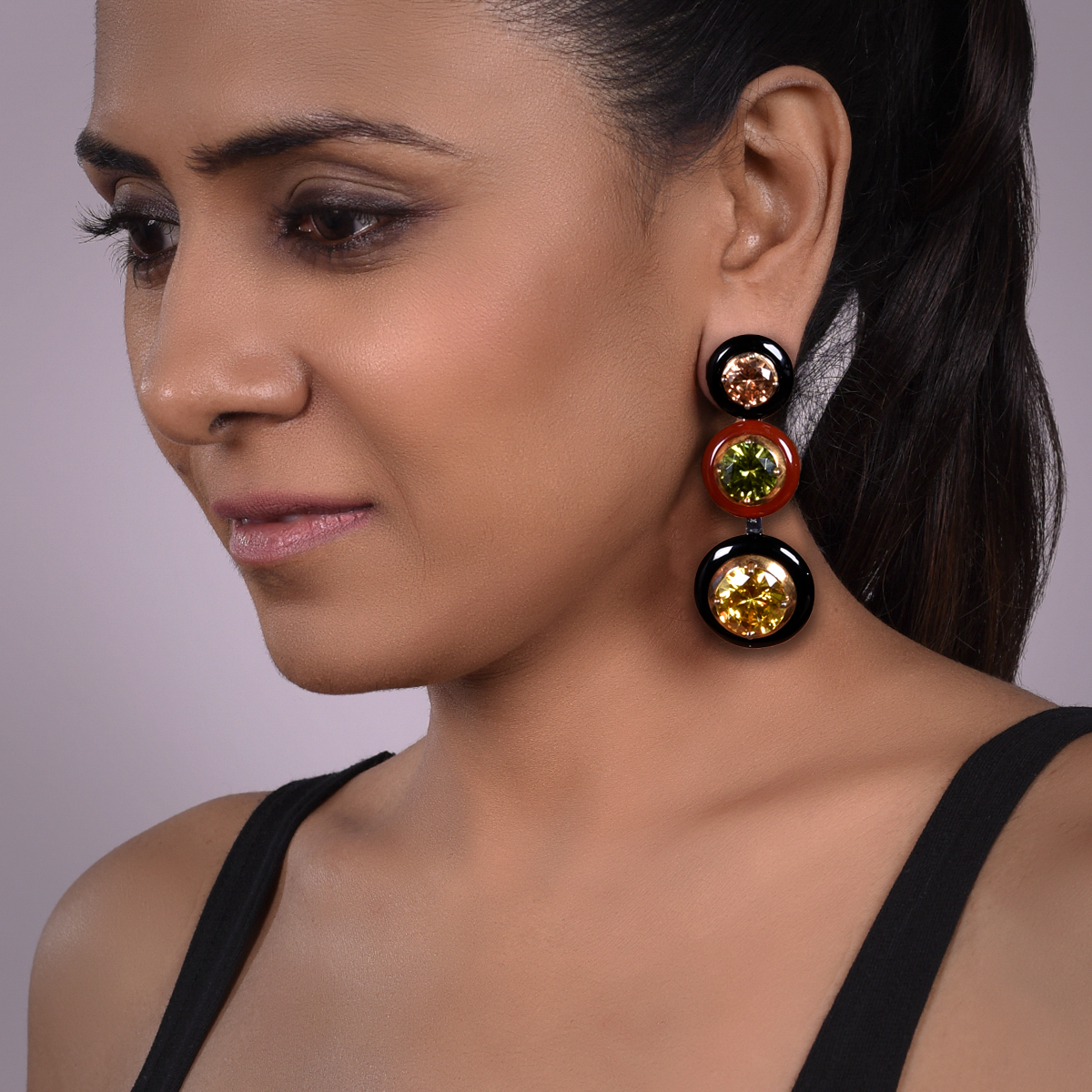 Sargamix Triple Drums Red Onyx Silver Earrings - Image 3