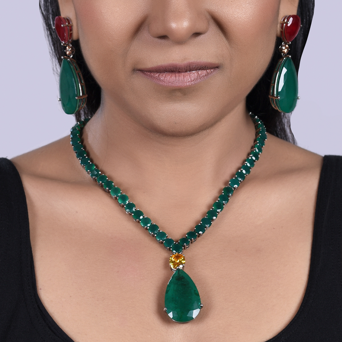 Rockkvan Asoka Emerald Silver Pear Necklace - Image 4