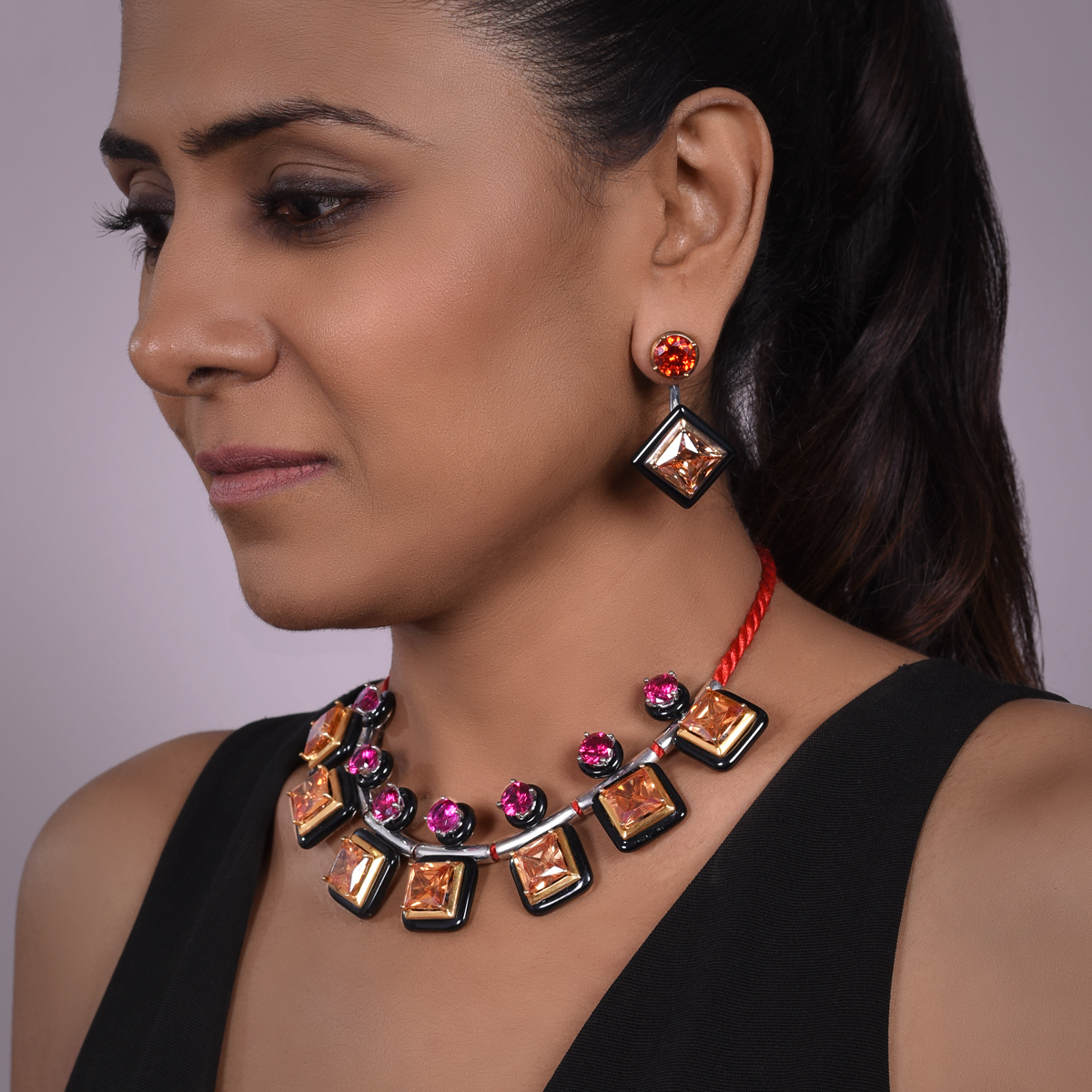 Sargamix Square Onyx Symphony Silver Necklace - Image 4