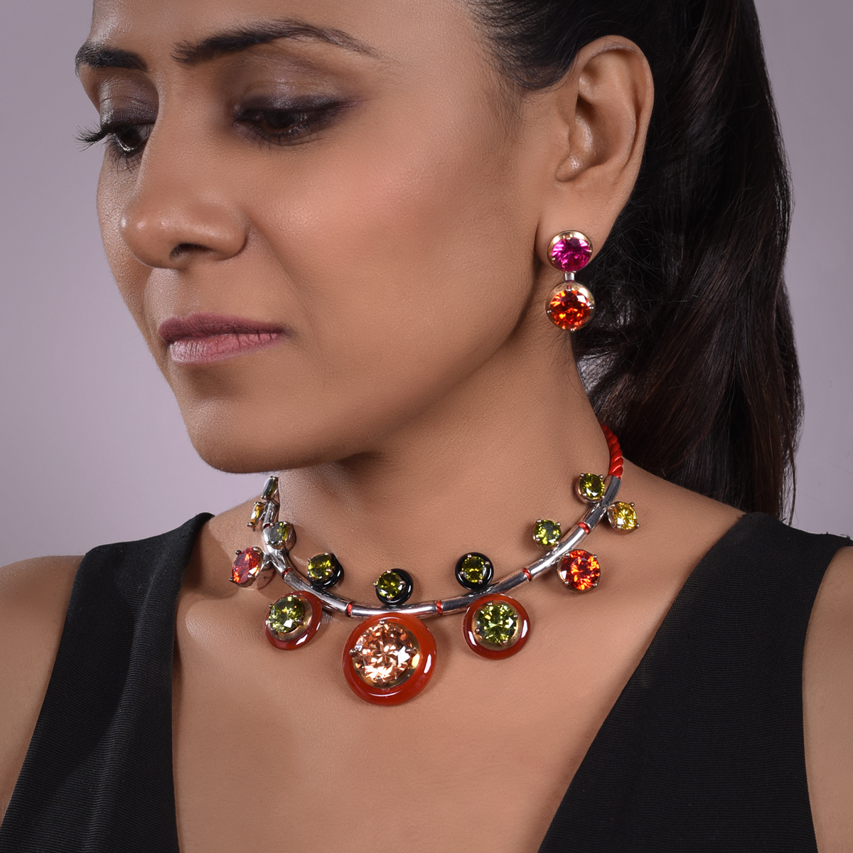 Sargamix Round Symphony Red Onyx Silver Necklace - Image 4