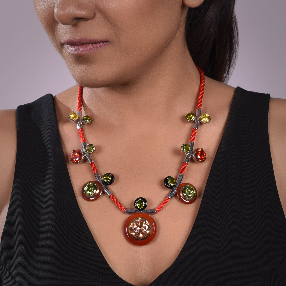 Sargamix Round Symphony Red Onyx Silver Necklace - Image 5