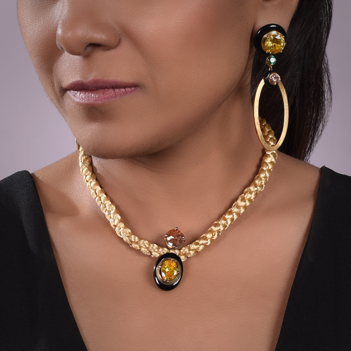 Sargamix Oval Onyx Silver Weave Neckpiece - Image 4