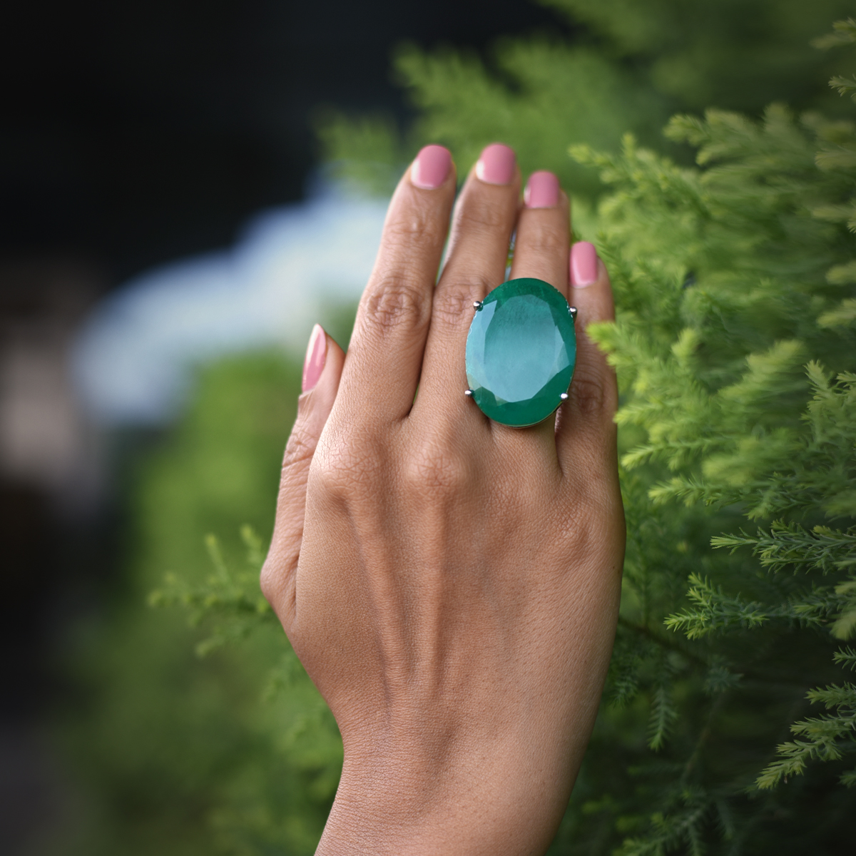 Rockkvan Deodar Emerald Quartz Silver Ring - Image 3