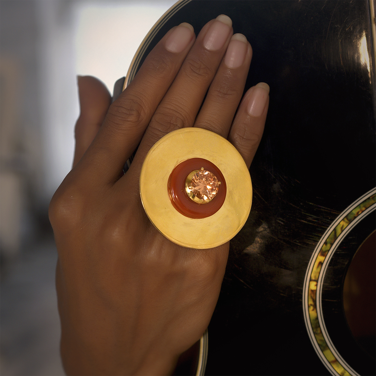 Sargamix Statement Gold Silver Onyx Tabla Ring - Image 3